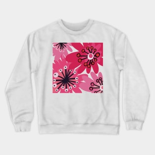 Fun retro flowerpower pattern in 1970-style, in pink, red and black large flowers Crewneck Sweatshirt